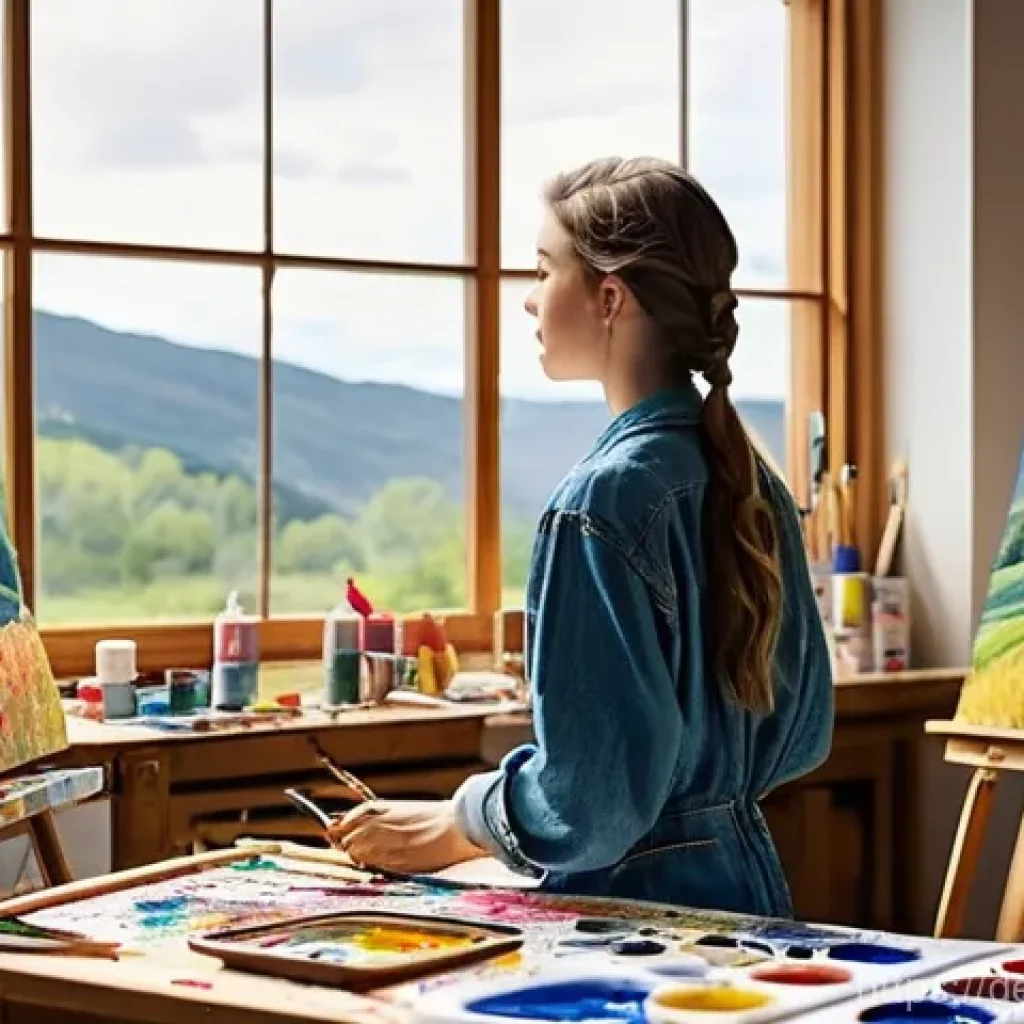 창작자 레지던시 참여 자격 요건 - **Prompt 1: Creative Immersion in a Studio**
    A young artist, male or female, with expressive eye...