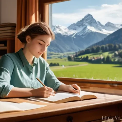 Home 26 창작자 레지던시의 중요성 및 필요성 - **Focused Writer in a Bavarian Countryside Studio**
A female writer, in her late 20s, with short...